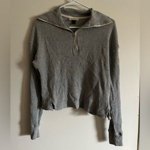 Universal Thread Grey Micro grid Quarter Zip Pullover
